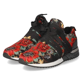 Low Sneaker - Velvet Black / Red Flower