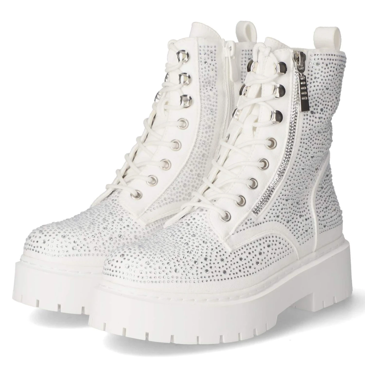 Schnürstiefeletten - white micro/ stones