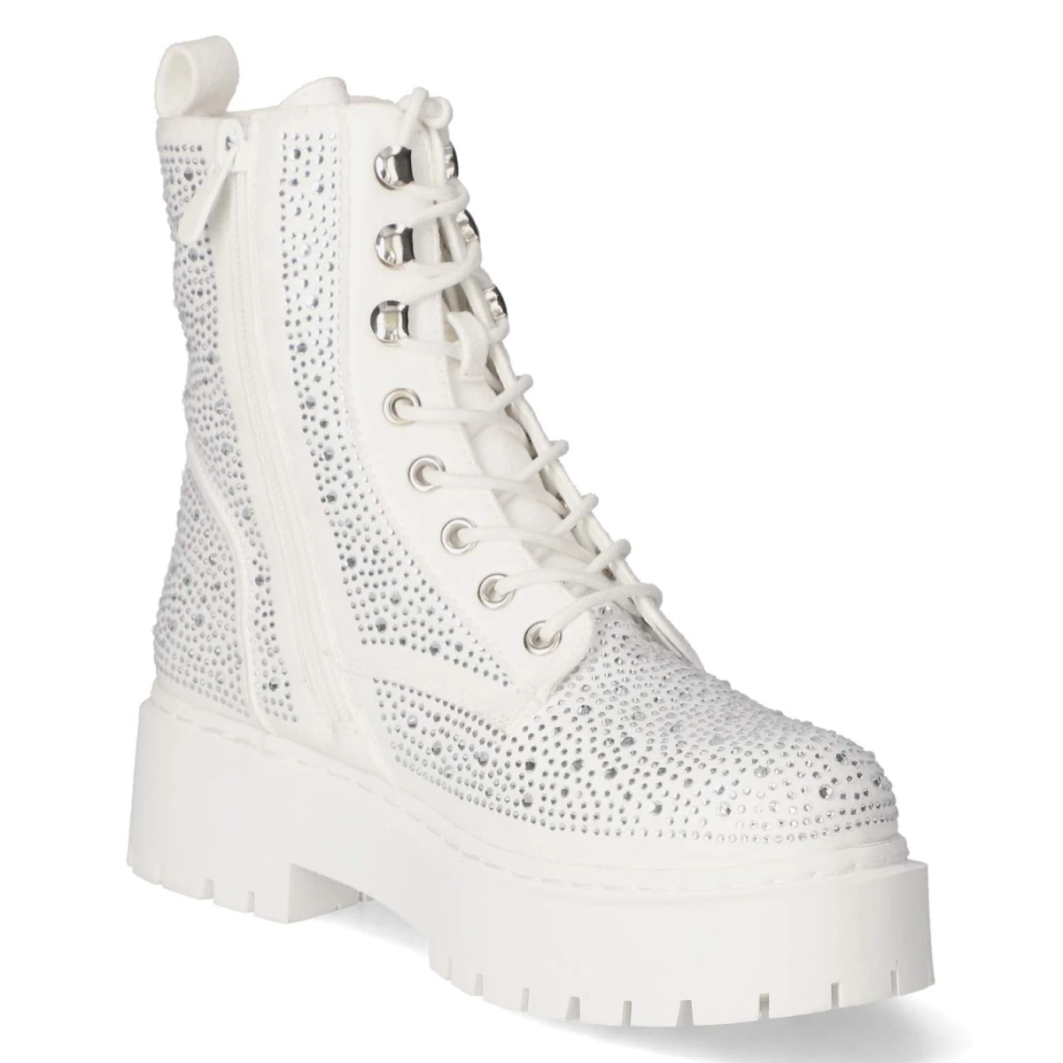 Schnürstiefeletten - white micro/ stones