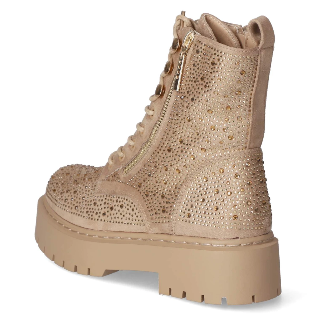 Schnürstiefeletten - beige micro/ stones