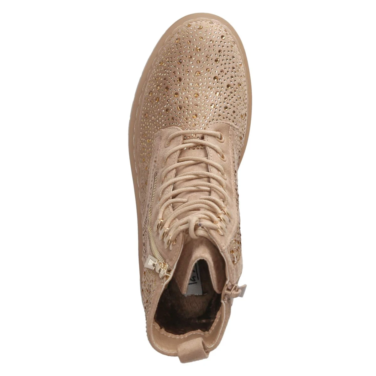 Schnürstiefeletten - beige micro/ stones