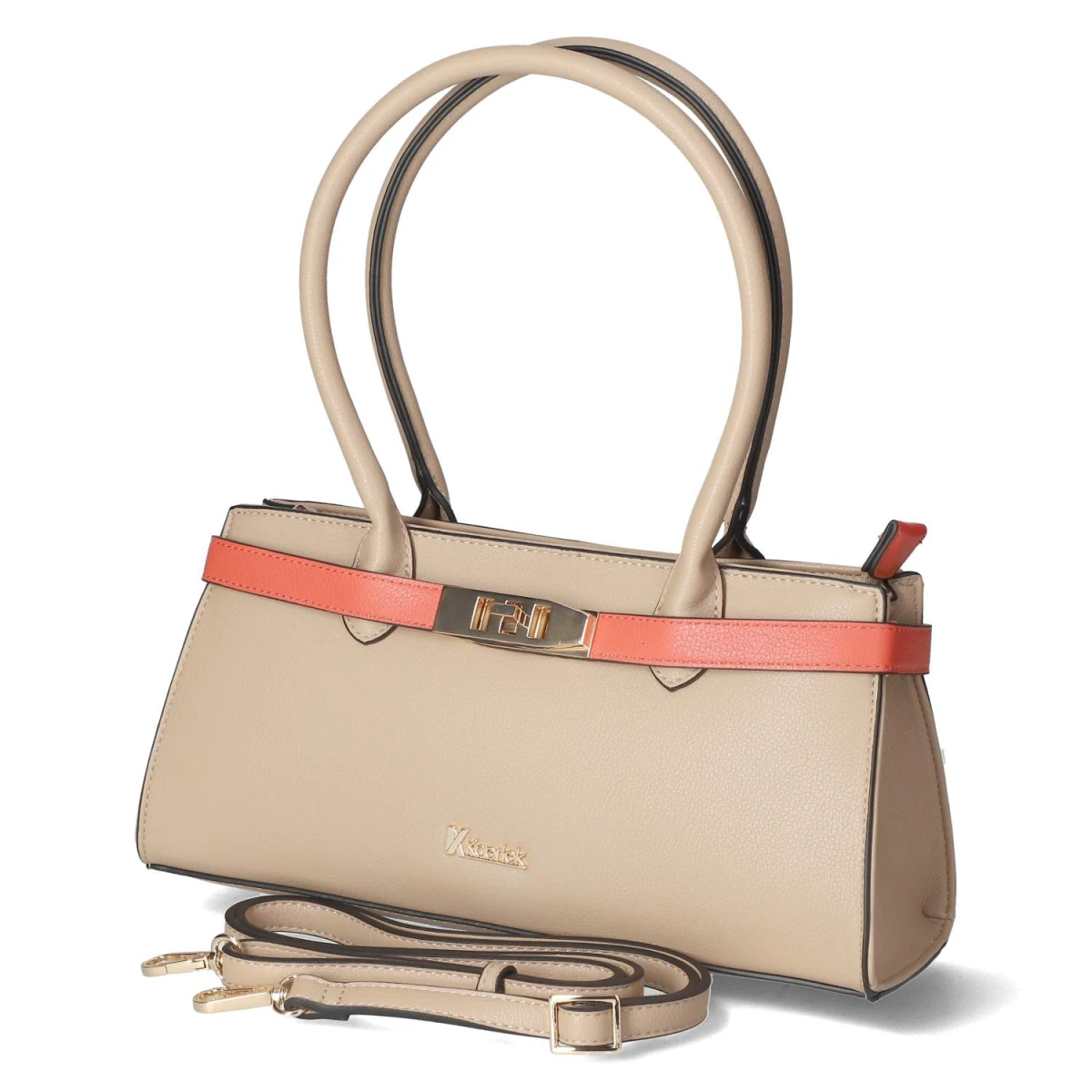 Schultertasche - taupe/coral