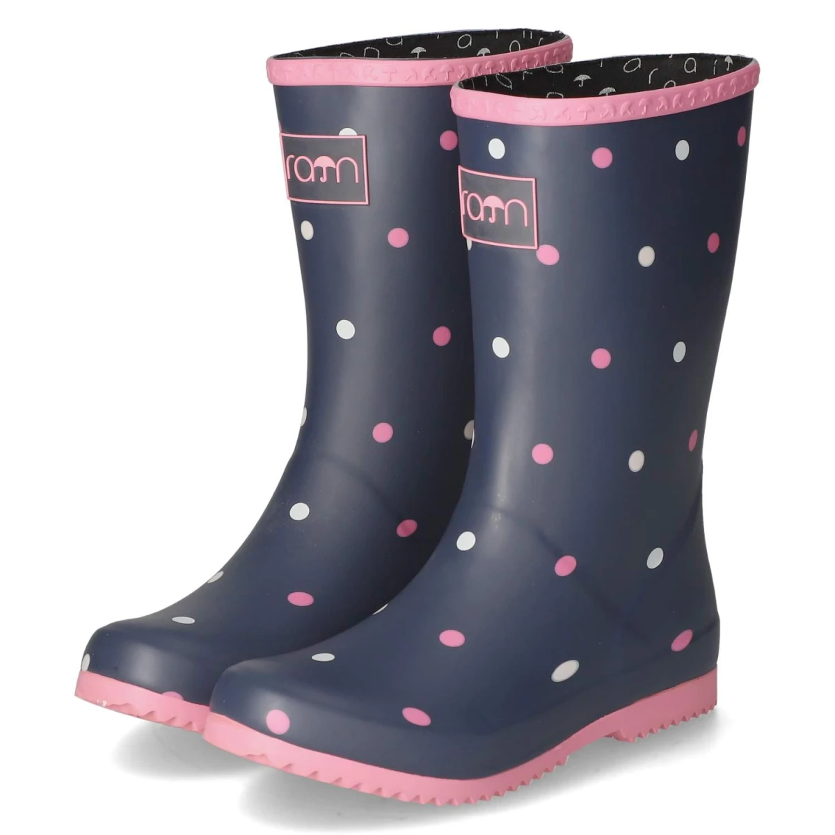 Gummistiefel DOTS - Navy white Pink